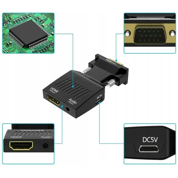 MOZOS LBB-003 konwerter VGA + minijack 3,5mm/HDMI