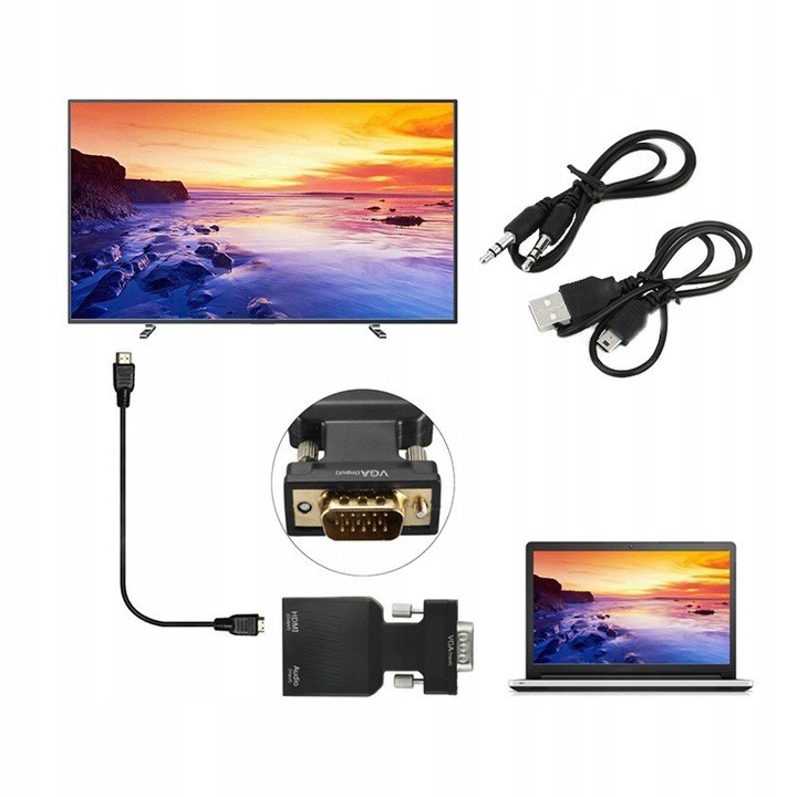 MOZOS LBB-003 konwerter VGA + minijack 3,5mm/HDMI