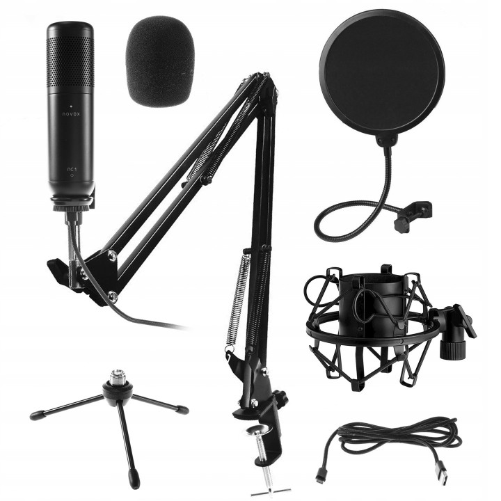 NOVOX NC-1 NEW 2022 Black mikrofon USB + tripod gabka + rami