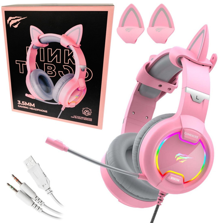 HAVIT H2233d-pink Sluchawki gamingowe rózowe kocie uszy