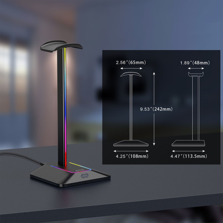 MOZOS D12 stojak na sluchawki RGB LED hub USB