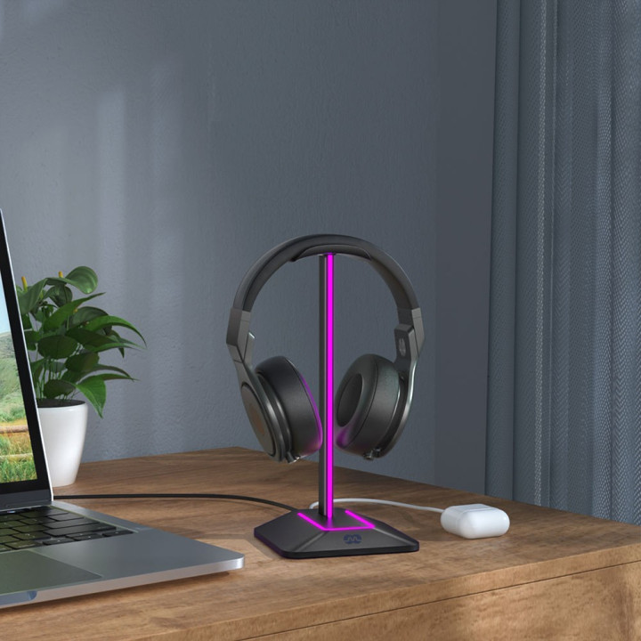 MOZOS D12 stojak na sluchawki RGB LED hub USB