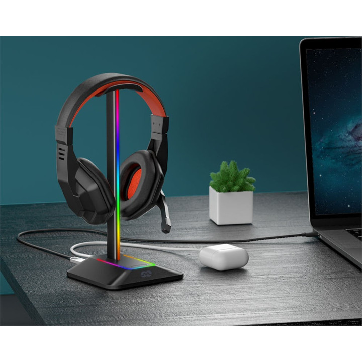 MOZOS D12 stojak na sluchawki RGB LED hub USB