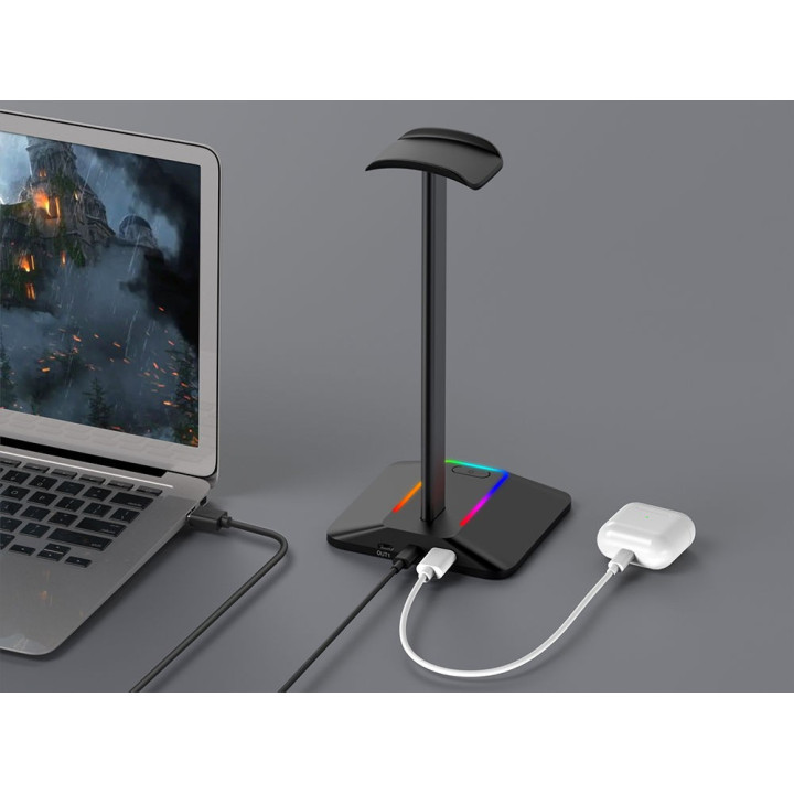 MOZOS D12 stojak na sluchawki RGB LED hub USB