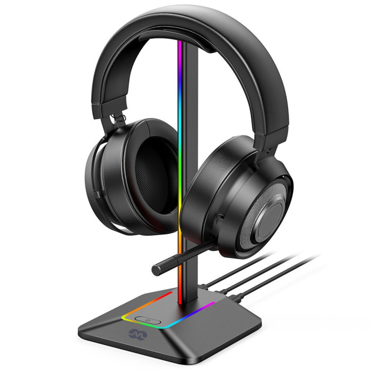MOZOS D12 stojak na sluchawki RGB LED hub USB