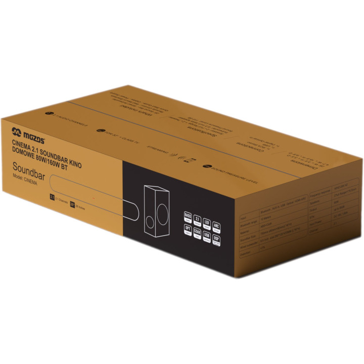 MOZOS CINEMA soundbar 2.1 80W bluetooth spdif USB HDMI