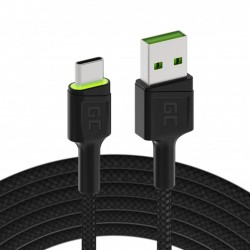 GREEN CELL KABGC06 kabel USB - USB-C 120cm, zielony LED, szybkiego ładowanie Ultra Charge, QC 3.0