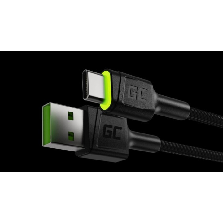 GREEN CELL KABGC06 kabel USB - USB-C 120cm, zielony LED, szy