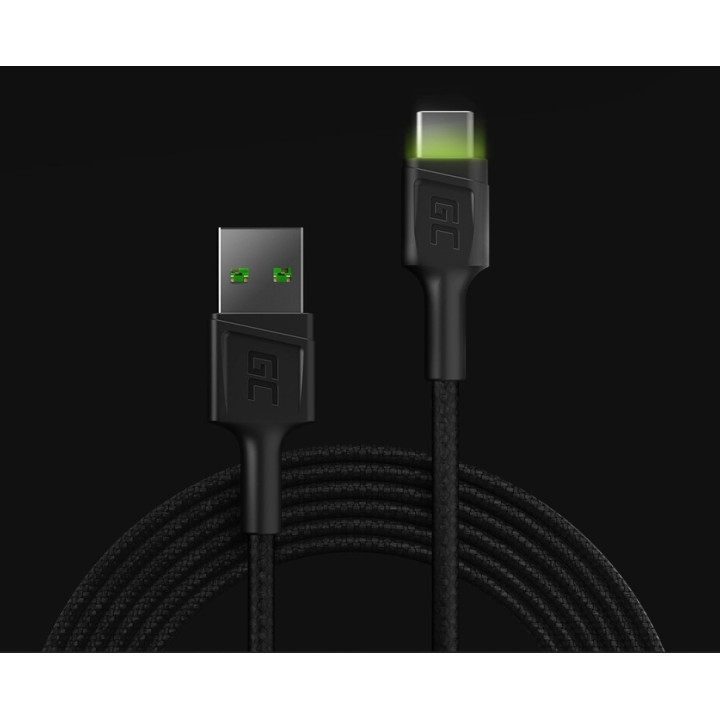 GREEN CELL KABGC06 kabel USB - USB-C 120cm, zielony LED, szy