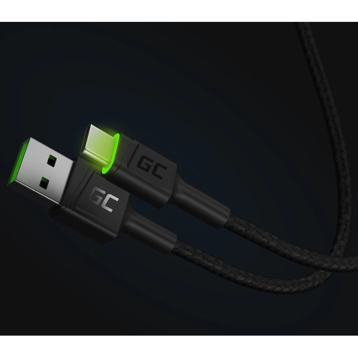 GREEN CELL KABGC06 kabel USB - USB-C 120cm, zielony LED, szy