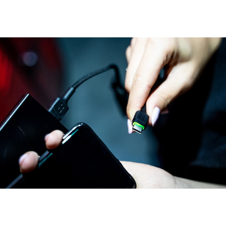 GREEN CELL KABGC06 kabel USB - USB-C 120cm, zielony LED, szy