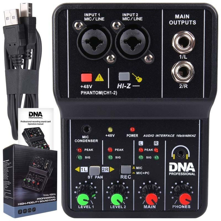 DNA MIX 2 mikser 2-kanalowy phantom interfejs USB
