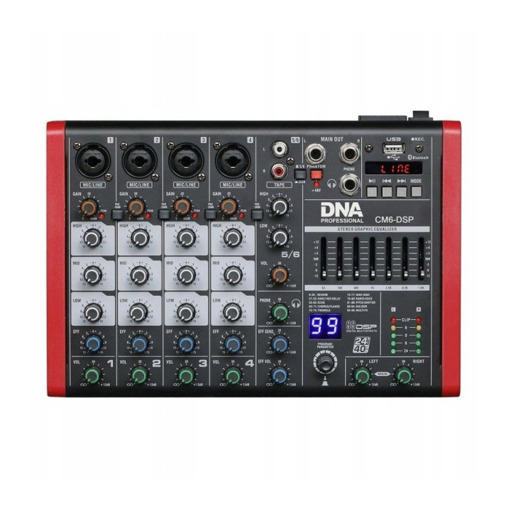 DNA CM6-DSP mikser audio 6 kanalów USB MP3 Bluetooth Phantom