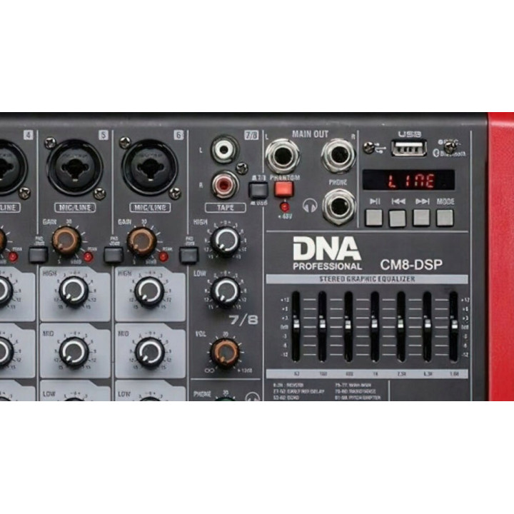DNA CM8-DSP mikser audio 8 kanalów USB MP3 Bluetooth Phantom