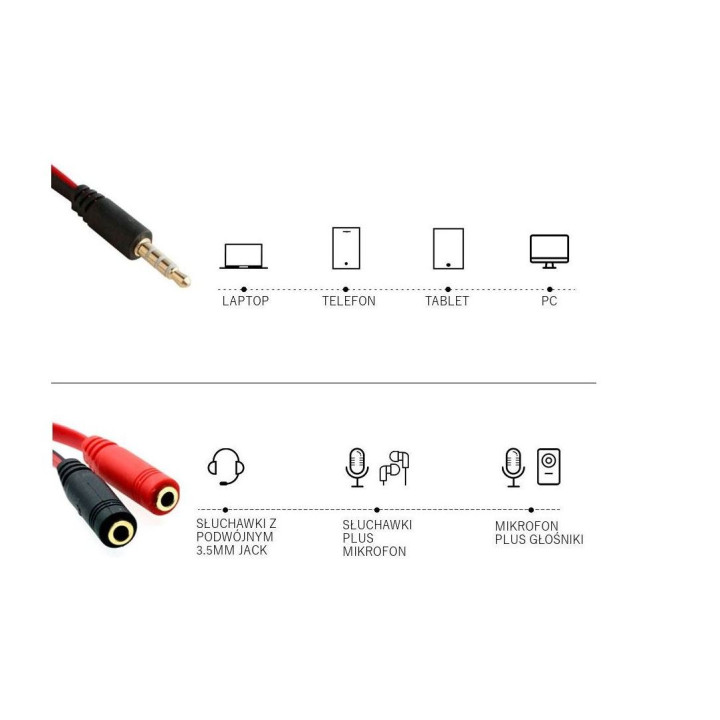 MOZOS adapter Jac 3,5 mm meski - 2x Jack 3,5 mm zenski
