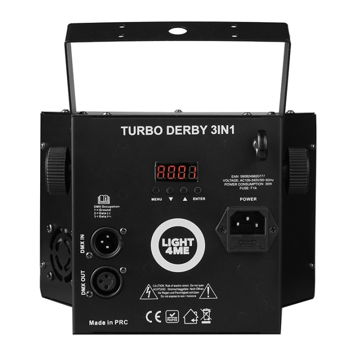 LIGHT4ME TURBO DERBY 3IN1 multiefekt świetlny LED RGBW-UV stroboskop oświetlenie dyskotekowe DJ