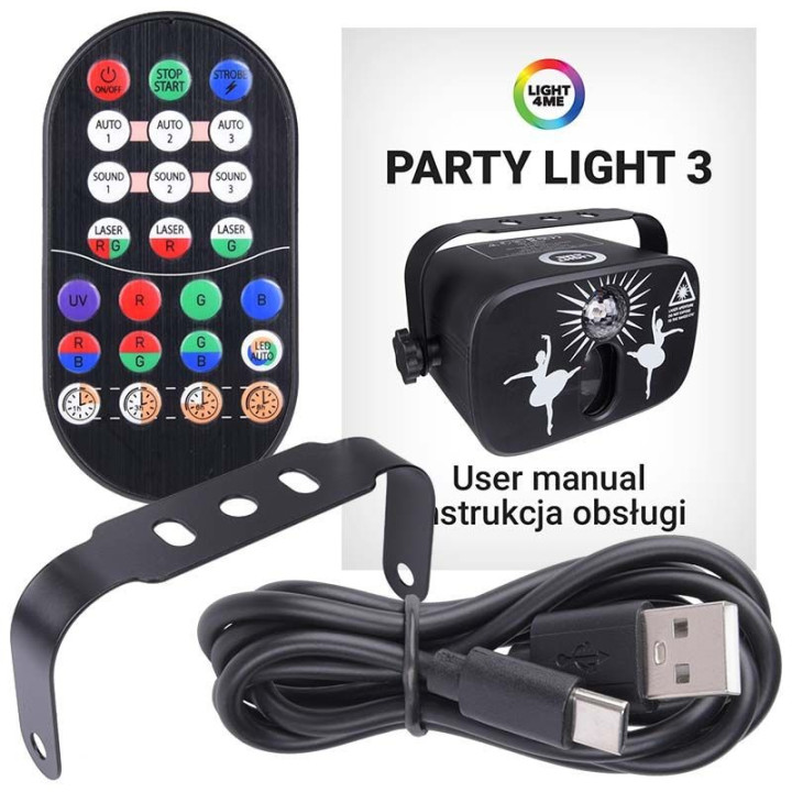 LIGHT4ME PARTY LIGHT 3 efekt LED oswietlenie disco laser kul