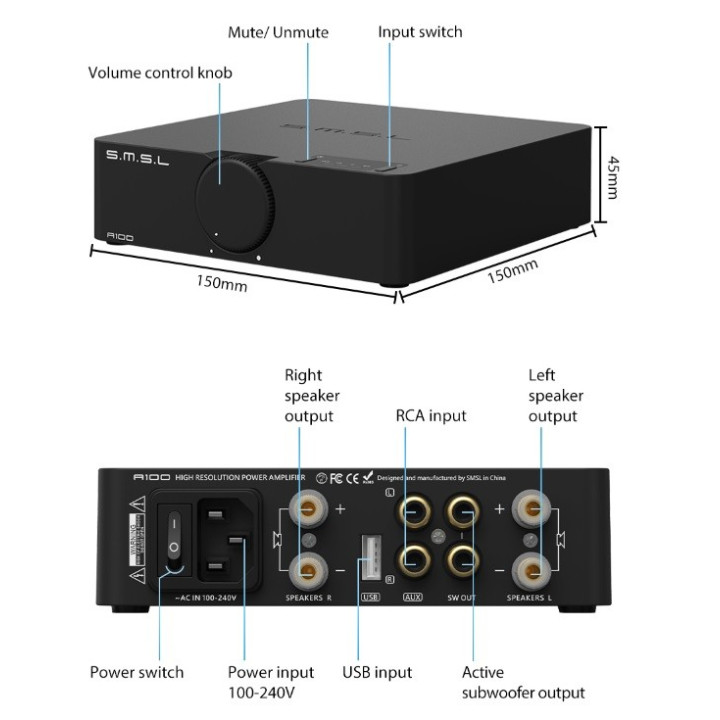 SMSL A100 Wzmacniacz Glosnikowy Bluetooth