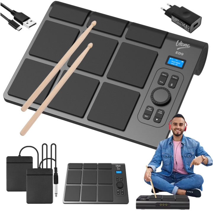 Perkusja elektroniczna bateryjna przenosna USB-C Bluetooth 9