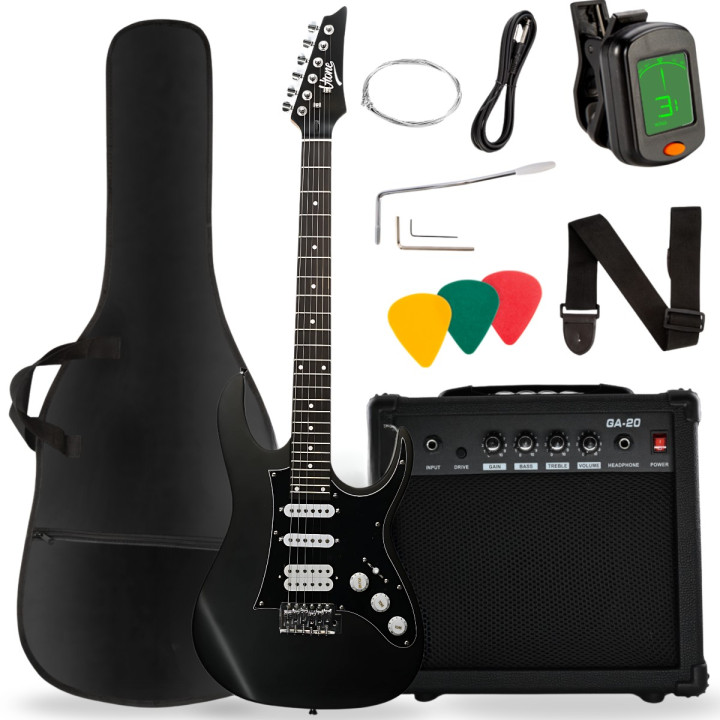 V-TONE EGA 39 MBK gitara elektryczna 4/4 stratocaster 39" HSS zestaw