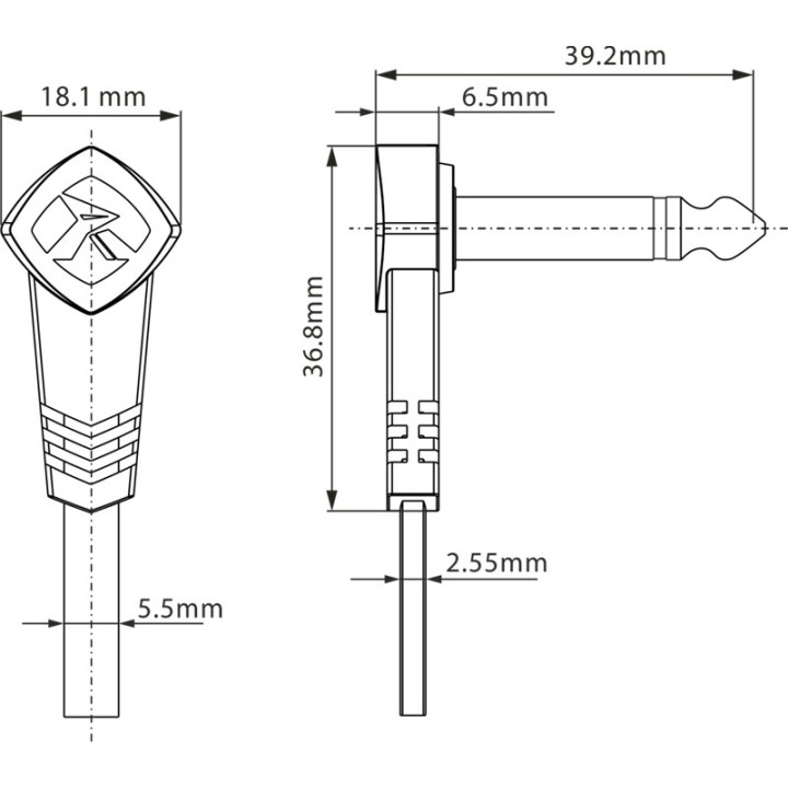 ROXTONE FPJJ100L0003 kabel audio 0,3m 2x wtyk jack 6,3mm mono kątowy
