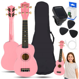 SUPRIMO ukulele sopranowe 21" różowe drewniane pokrowiec 3 kostki
