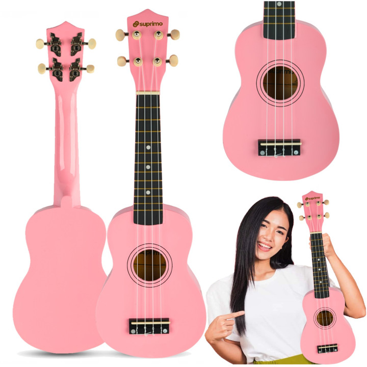 SUPRIMO ukulele sopranowe 21" różowe drewniane pokrowiec 3 kostki