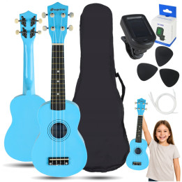 SUPRIMO ukulele sopranowe 21" niebieskie drewniane pokrowiec 3 kostki