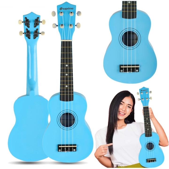 SUPRIMO ukulele sopranowe 21" niebieskie drewniane pokrowiec 3 kostki