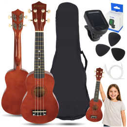 SUPRIMO ukulele sopranowe 21" ciemne drewno pokrowiec 3 kostki do gry