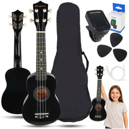 SUPRIMO ukulele sopranowe 21" czarne drewniane pokrowiec 3 kostki