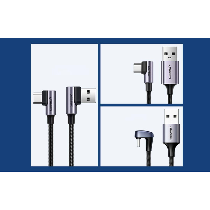 UGREEN 20857 Kabel USB do USB-C kątowy US176, 3A, 2m czarny