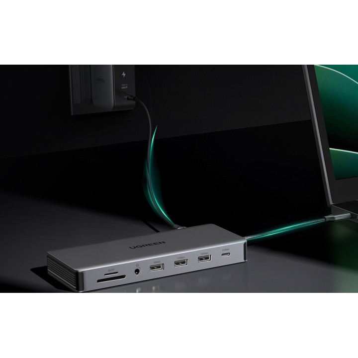 Hub USB-C 4x USB, 2x HDMI, DisplayPort, RJ45, SD/TF, AUX, PD 100W