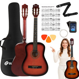 gitara klasyczna 4/4 tuner kostki pasek struny pokrowiec akordy