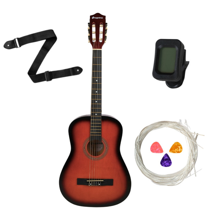 gitara klasyczna 4/4 tuner kostki pasek struny pokrowiec akordy