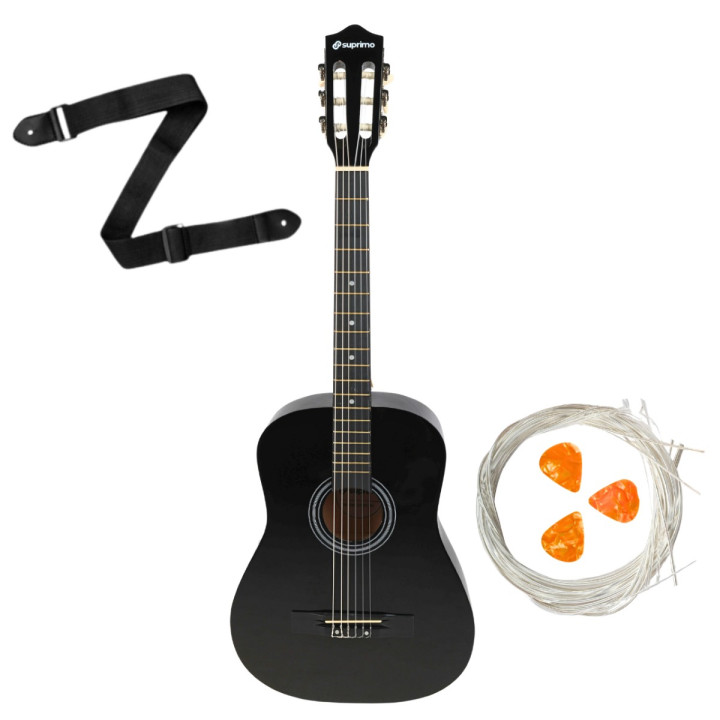 Gitara klasyczna 4/4 czarna kostki pasek struny pokrowiec akordy