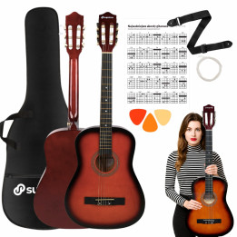 Gitara klasyczna 4/4 kostki pasek struny pokrowiec akordy