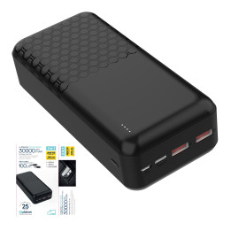 PLATINET PMPB30OP19B Power Bank 30000 mAh 20W PD + kabel USB-C 1m