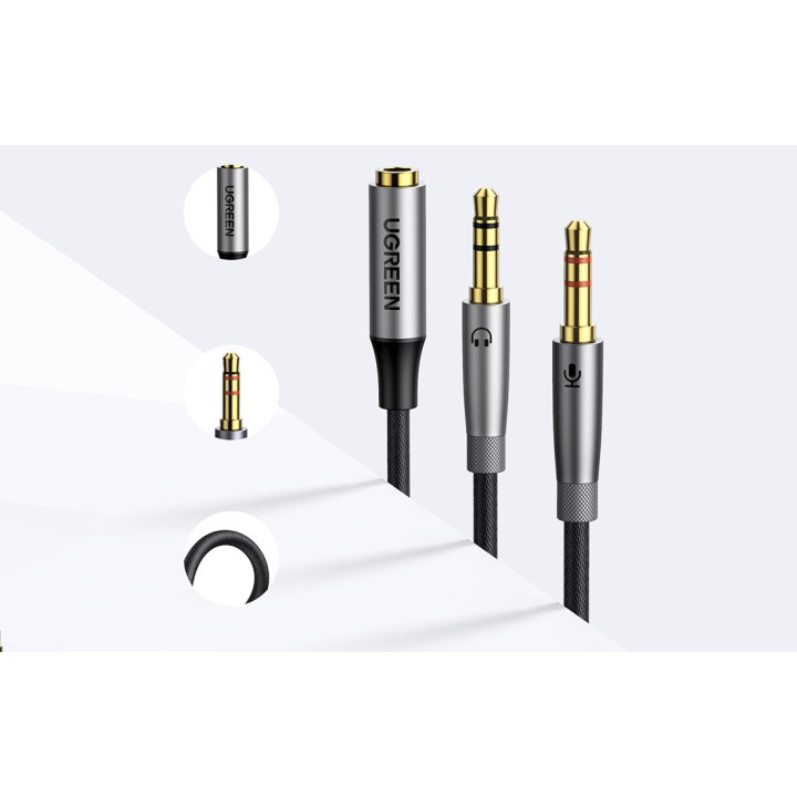 UGREEN 50255 Rozdzielacz audio AUX słuchawki + mikrofon 3.5mm 20cm