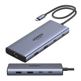 UGREEN 45380 Adapter / Hub USB-C 2x HDMI, 2x USB, RJ45, SD/TF, PD 100W