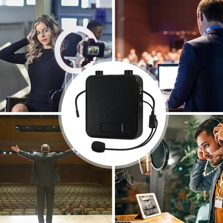Głośnik Bluetooth przenośny wzmacniacz głosu AUX USB mikrofon nagłowny