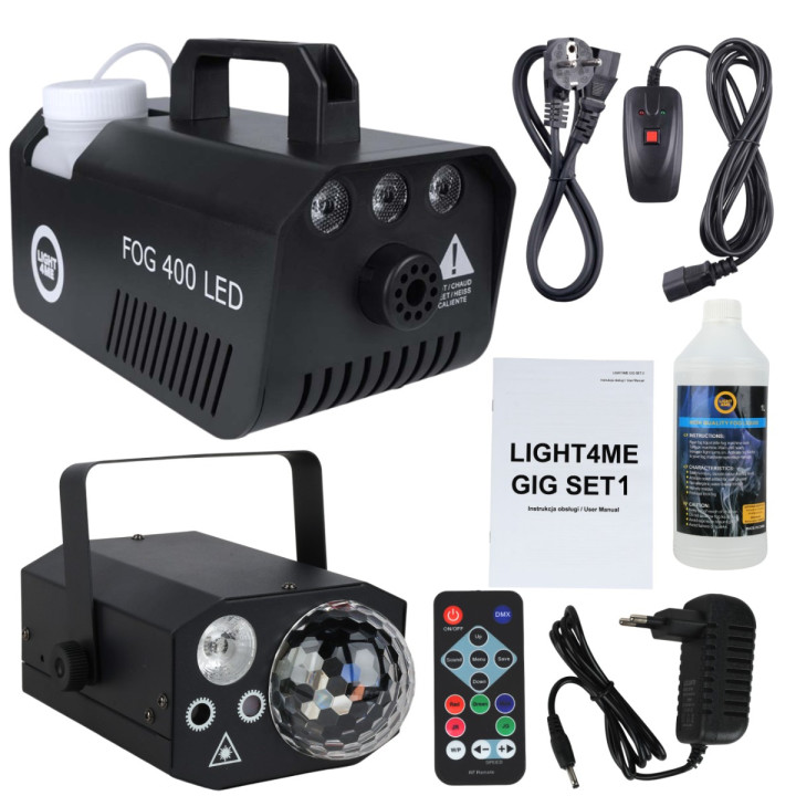 Zestaw wytwornica dymu 400W LED płyn do dymu 1l + efekt RGBW+RGB+laser