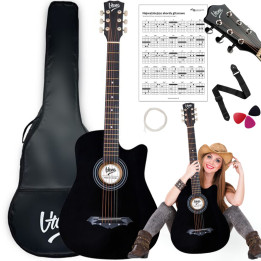 Gitara akustyczna 4/4 czarna zestaw kostki zapasowe struny pokrowiec