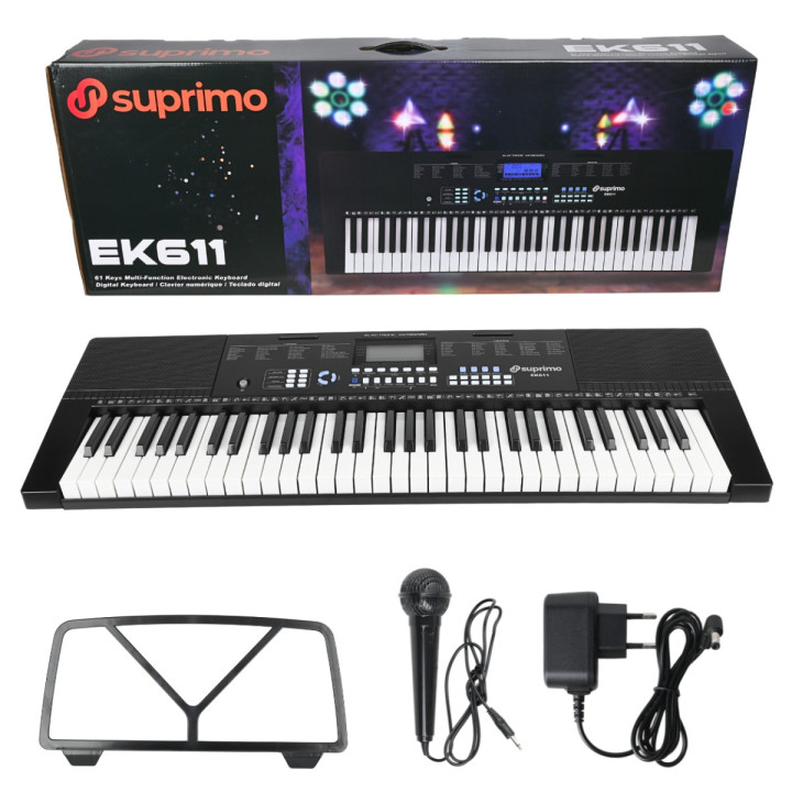Keyboard elektroniczny 61 klawiszy pulpit do nut mikrofon przewodowy