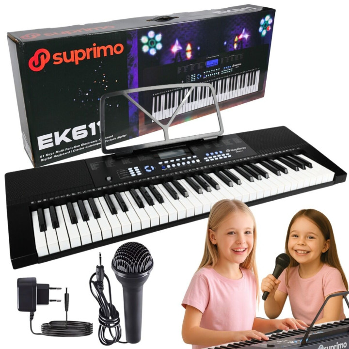 Keyboard elektroniczny 61 klawiszy pulpit do nut mikrofon przewodowy