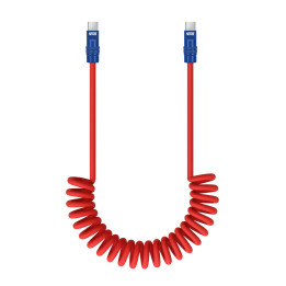 NL4993 Kabel USB-C 100 W, 1,5 m silikonowy spiralny czerwono-granatowy