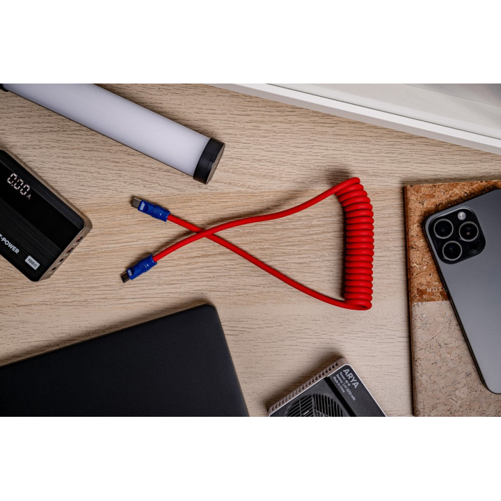NL4993 Kabel USB-C 100 W, 1,5 m silikonowy spiralny czerwono-granatowy