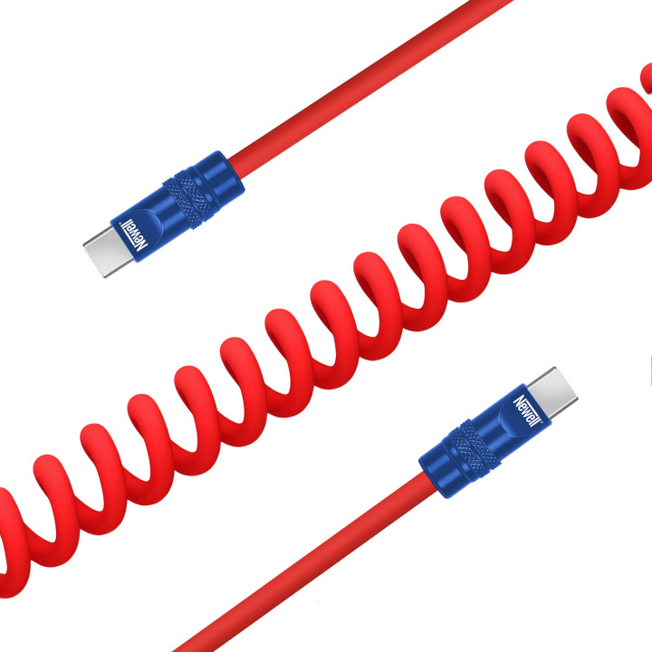 NL4993 Kabel USB-C 100 W, 1,5 m silikonowy spiralny czerwono-granatowy