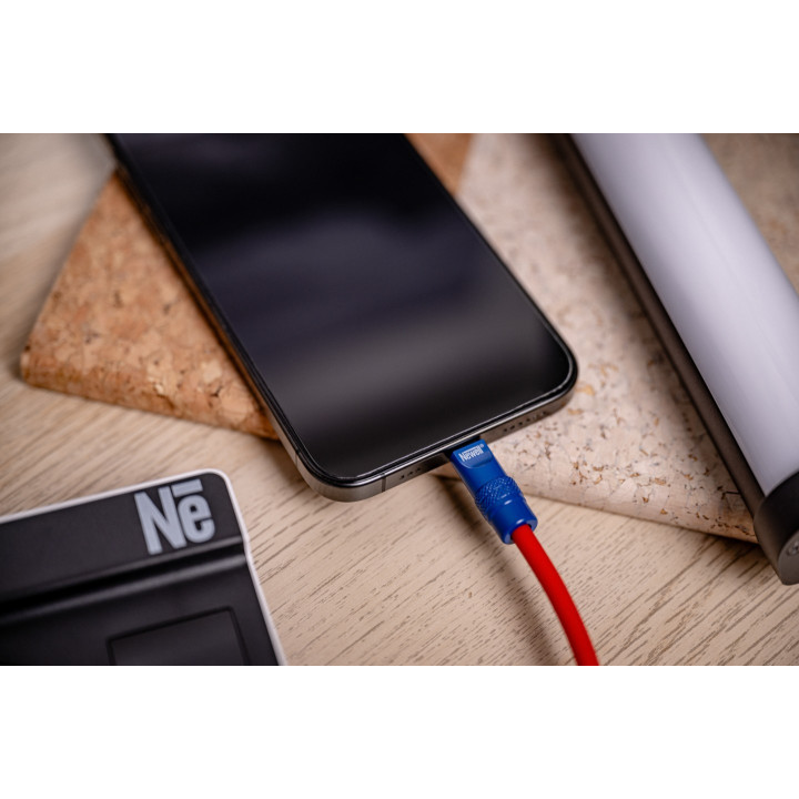 NL4993 Kabel USB-C 100 W, 1,5 m silikonowy spiralny czerwono-granatowy