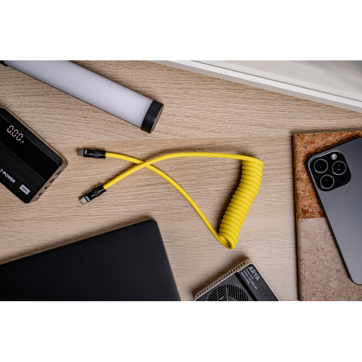 NL4992 Kabel USB-C 100 W, 1,5 m silikonowy spiralny żółto-czarny